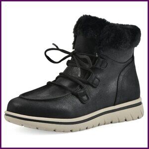 Women's Lace-Up Ankle Booties with Faux Fur Lining, Cushioned Sole, Size